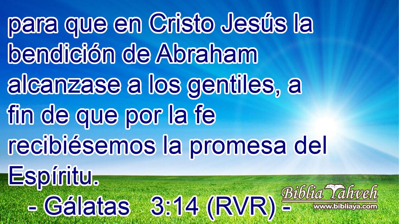 para que en Cristo Jesús la bendición de Abraham alcanzase a los gentiles, a fin de que por la fe recibiésemos la promesa del Espíritu.
