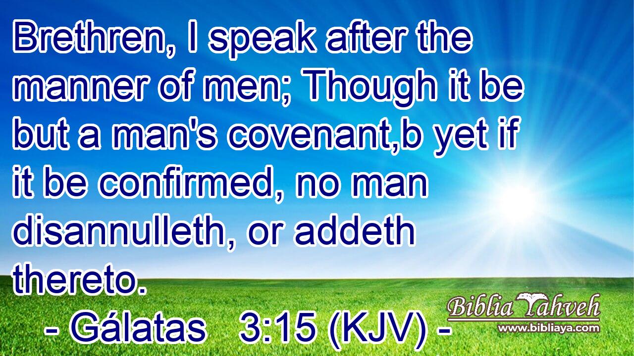 Brethren, I speak after the manner of men; Though it be but a man's covenant,b yet if it be confirmed, no man disannulleth, or addeth thereto.