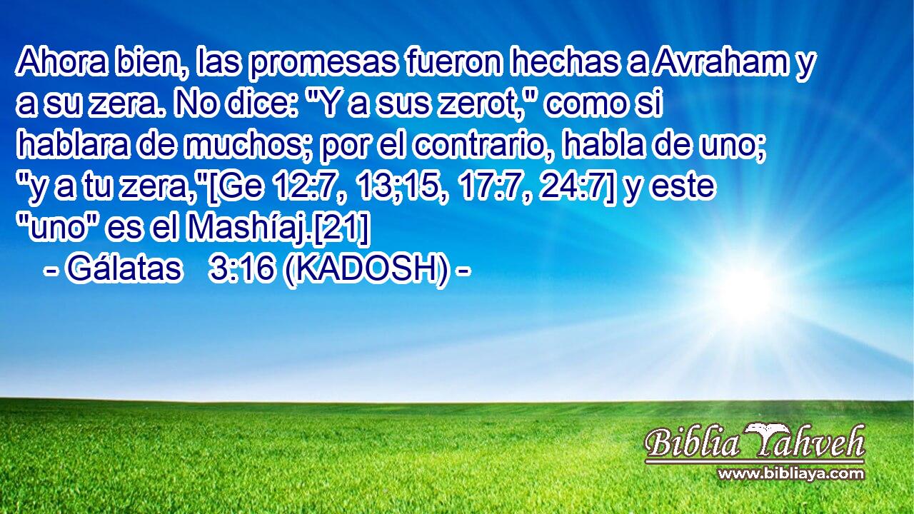  Ahora bien, las promesas fueron hechas a Avraham y a su zera. No dice: 