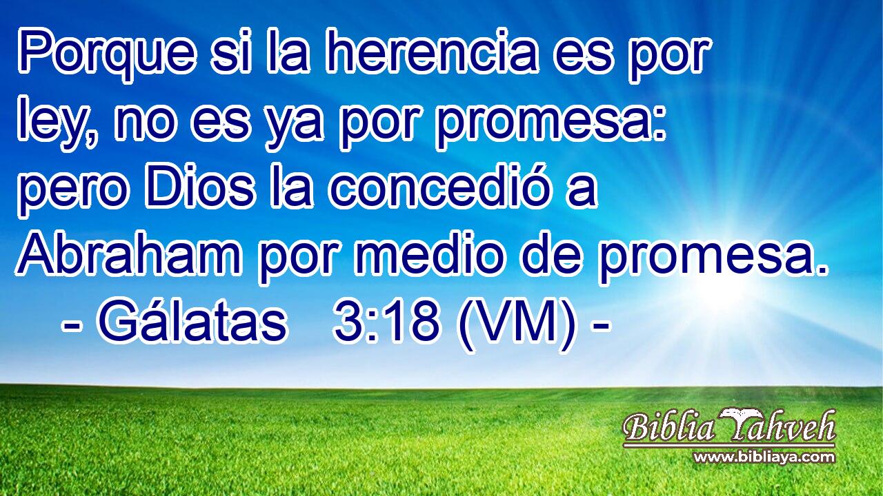  Porque si la herencia es por ley, no es ya por promesa: pero Dios la concedió a Abraham por medio de promesa. 