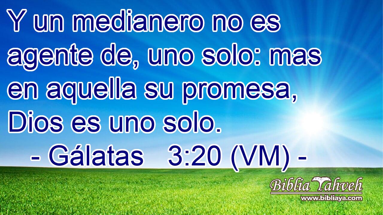  Y un medianero no es agente de, uno solo: mas en aquella su promesa, Dios es uno solo. 