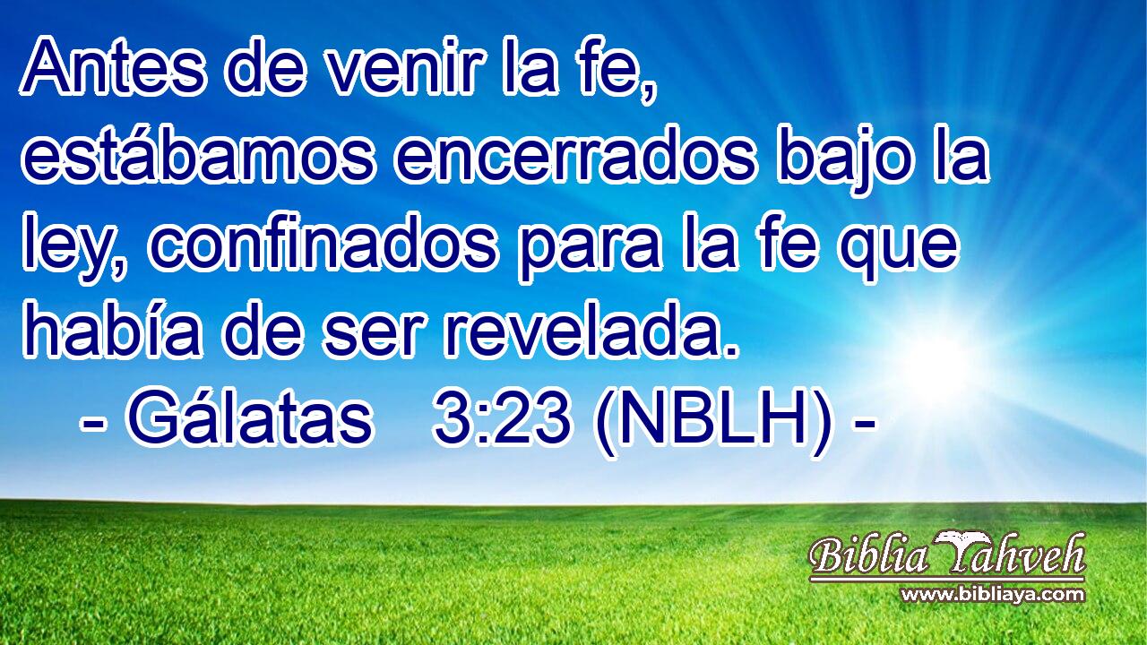  Antes de venir la fe, estábamos encerrados bajo la ley, confinados para la fe que había de ser revelada. 