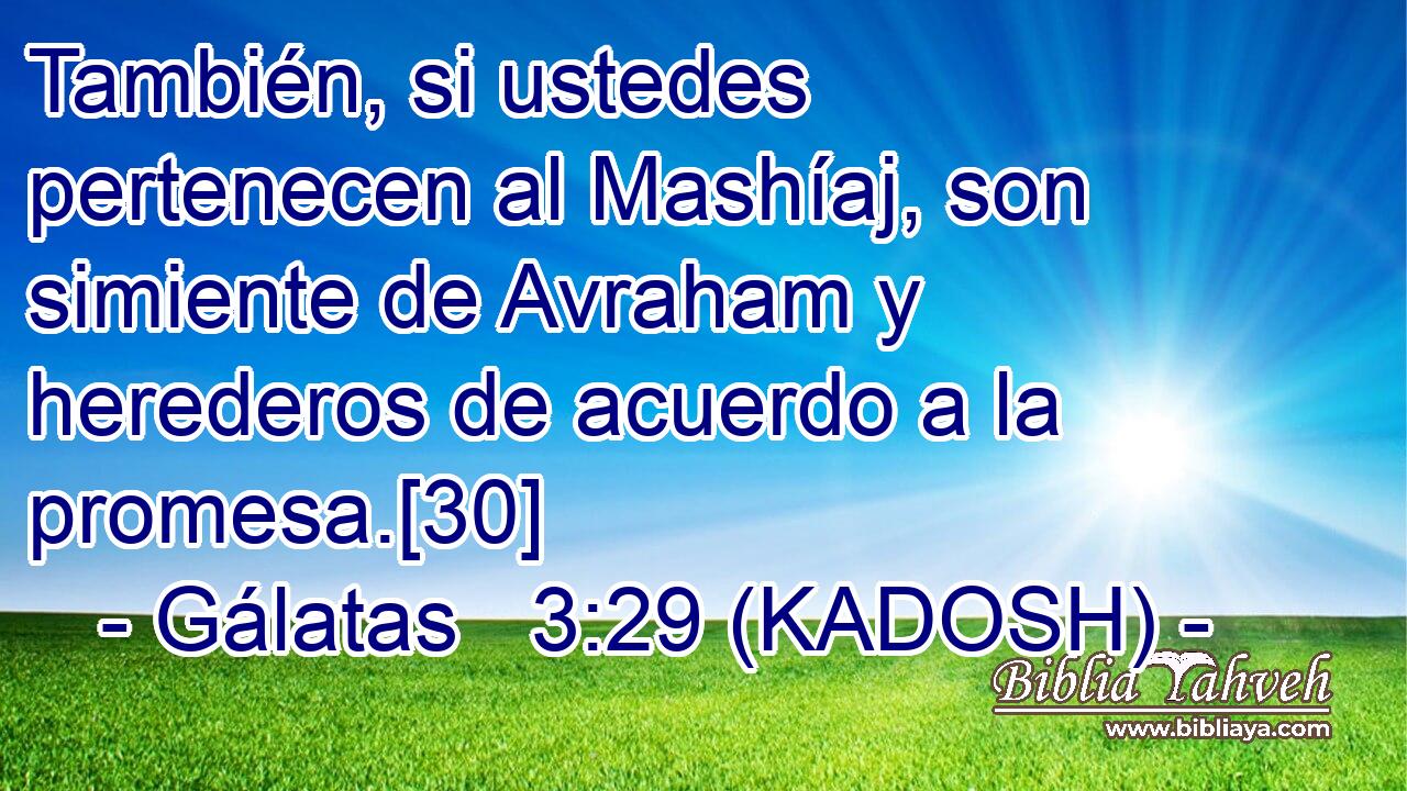  También, si ustedes pertenecen al Mashíaj, son simiente de Avraham y herederos de acuerdo a la promesa.[30] 