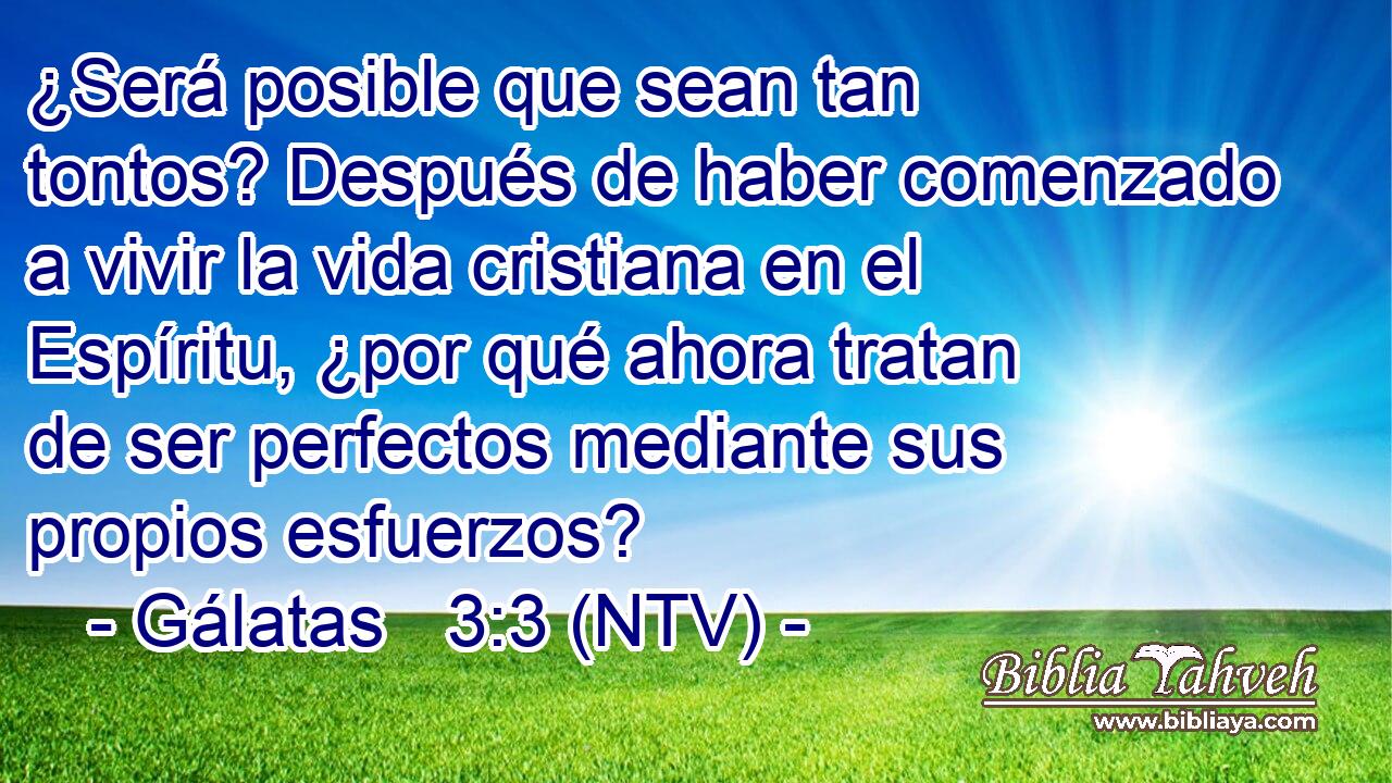 ¿Será posible que sean tan tontos? Después de haber comenzado a vivir la vida cristiana en el Espíritu, ¿por qué ahora tratan de ser perfectos mediante sus propios esfuerzos?