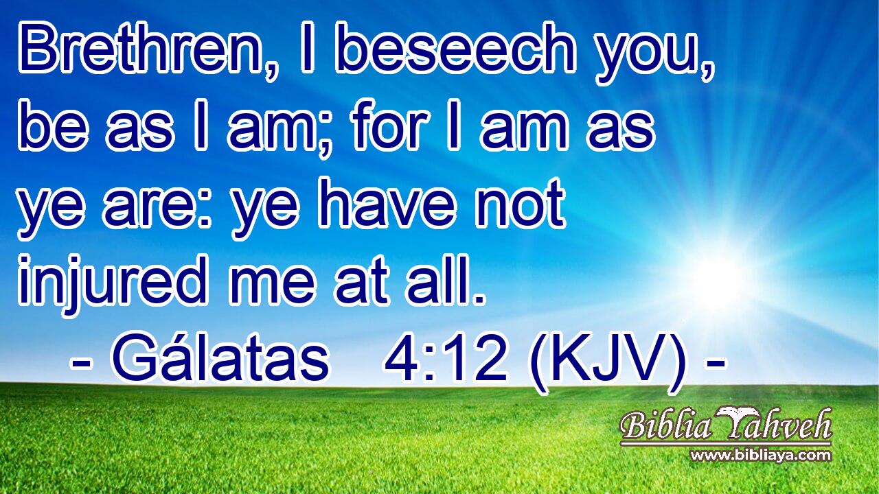 Brethren, I beseech you, be as I am; for I am as ye are: ye have not injured me at all.