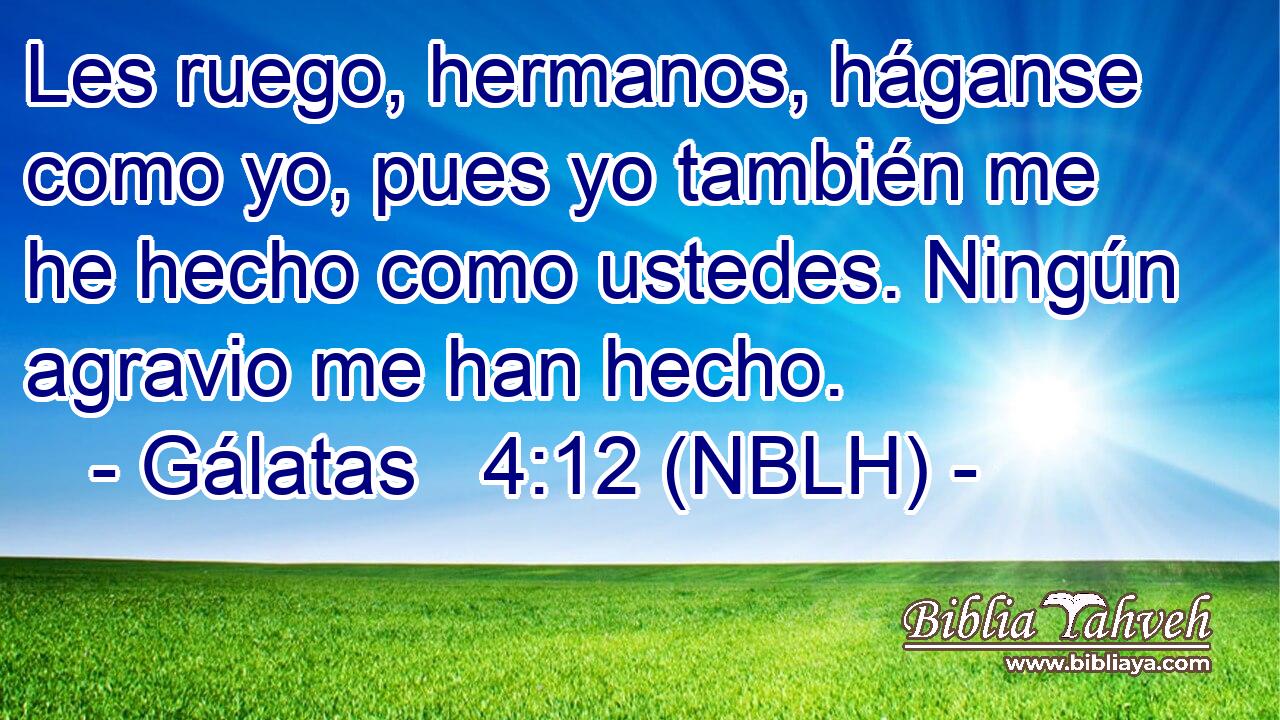  Les ruego, hermanos, háganse como yo, pues yo también me he hecho como ustedes. Ningún agravio me han hecho. 