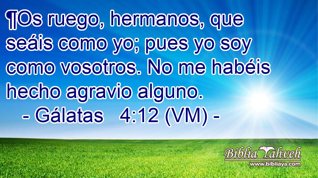  ¶Os ruego, hermanos, que seáis como yo; pues yo soy como vosotros. No me habéis hecho agravio alguno. 