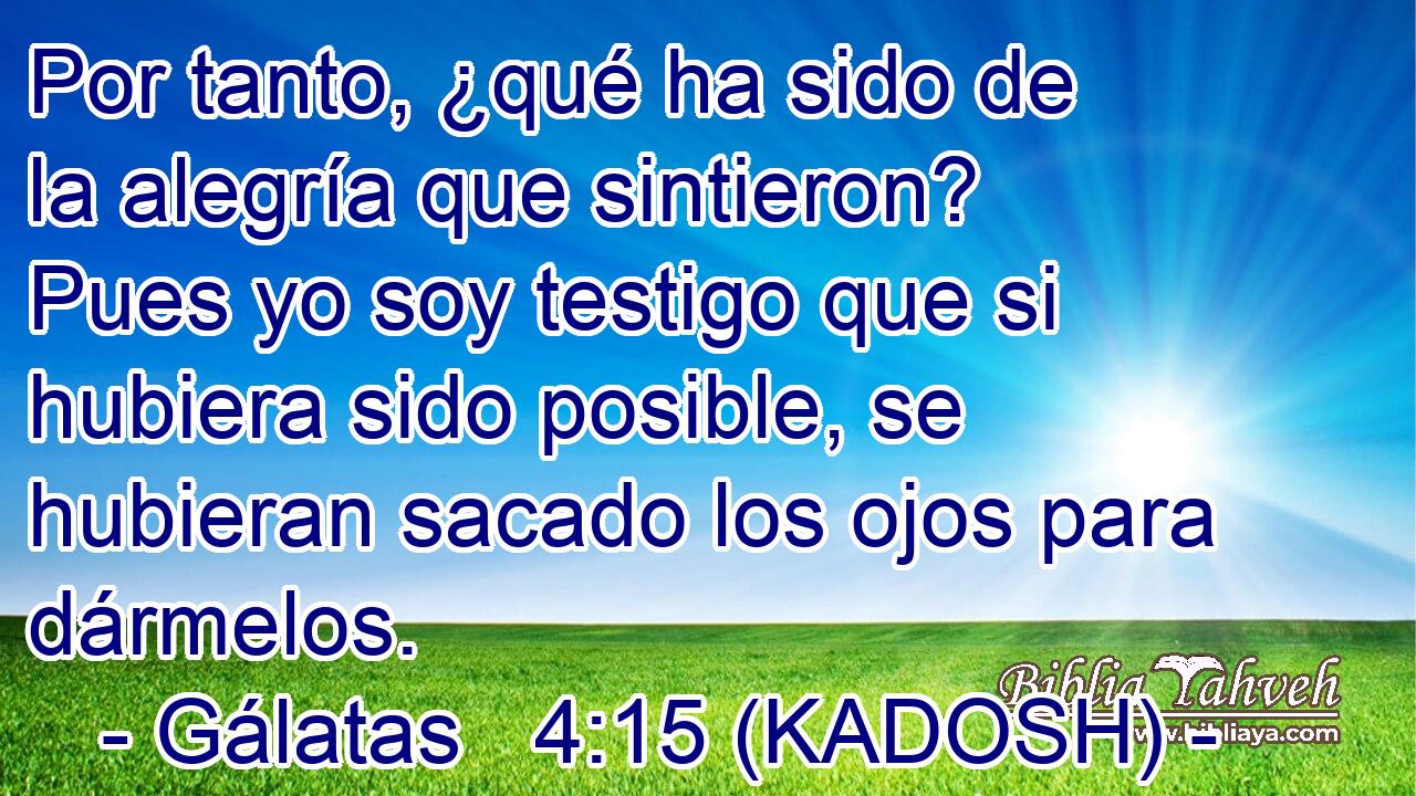  Por tanto, ¿qué ha sido de la alegría que sintieron? Pues yo soy testigo que si hubiera sido posible, se hubieran sacado los ojos para dármelos. 