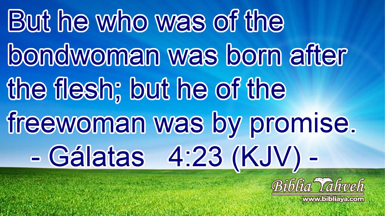 But he who was of the bondwoman was born after the flesh; but he of the freewoman was by promise.