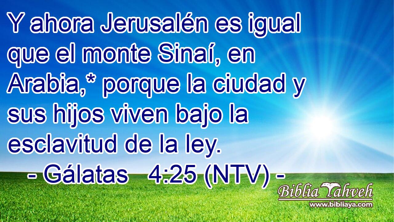Y ahora Jerusalén es igual que el monte Sinaí, en Arabia,* porque la ciudad y sus hijos viven bajo la esclavitud de la ley.