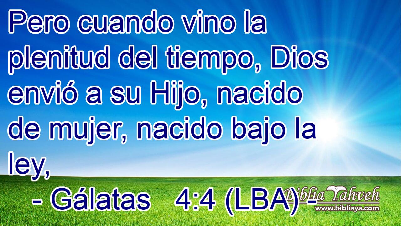 Pero cuando vino la plenitud del tiempo, Dios envió a su Hijo, nacido de mujer, nacido bajo la ley,