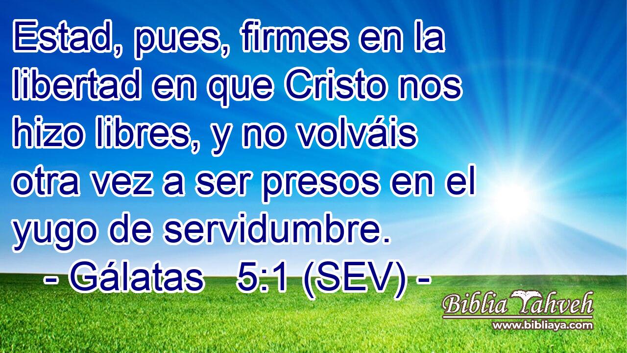 Estad, pues, firmes en la libertad en que Cristo nos hizo libres, y no volváis otra vez a ser presos en el yugo de servidumbre.