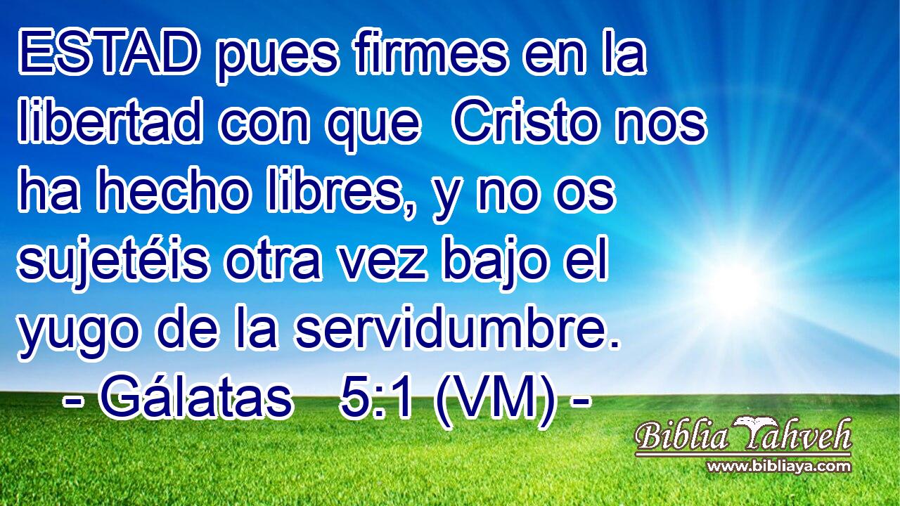 ESTAD pues firmes en la libertad con que  Cristo nos ha hecho libres, y no os sujetéis otra vez bajo el yugo de la servidumbre. 