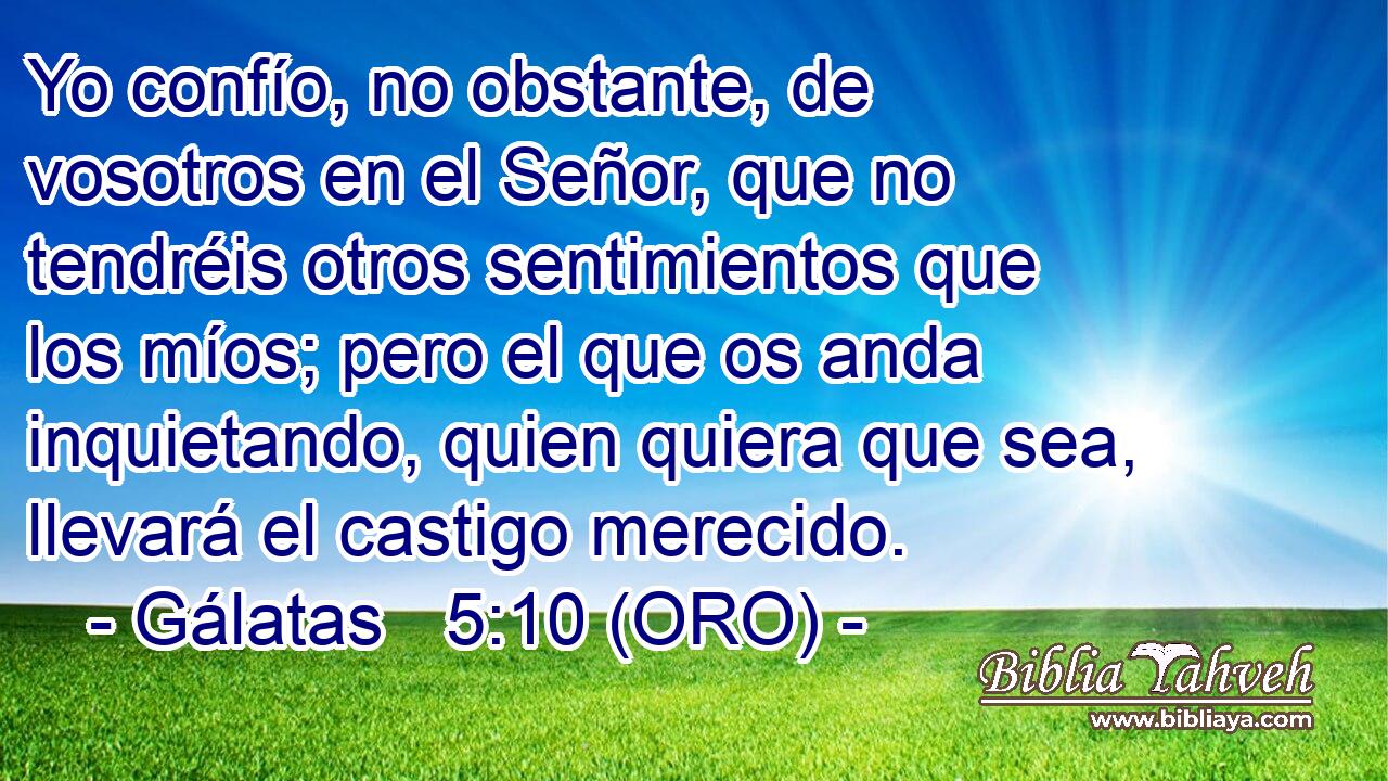  Yo confío, no obstante, de vosotros en el Señor, que no tendréis otros sentimientos que los míos; pero el que os anda inquietando, quien quiera que sea, llevará el castigo merecido. 