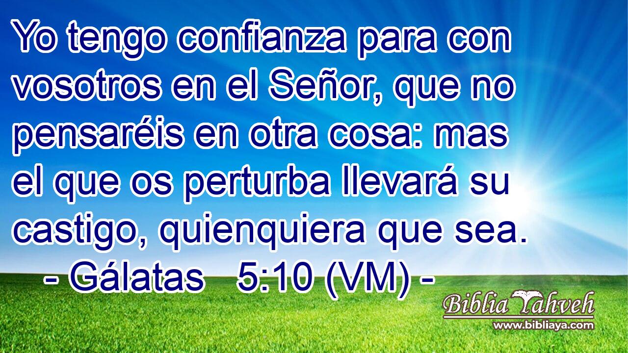  Yo tengo confianza para con vosotros en el Señor, que no pensaréis en otra cosa: mas el que os perturba llevará su castigo, quienquiera que sea. 
