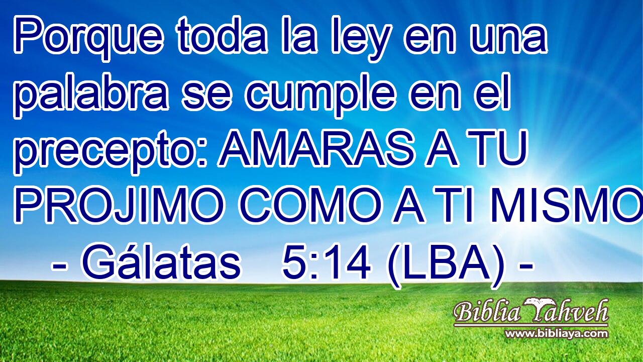 Porque toda la ley en una palabra se cumple en el precepto: AMARAS A TU PROJIMO COMO A TI MISMO.