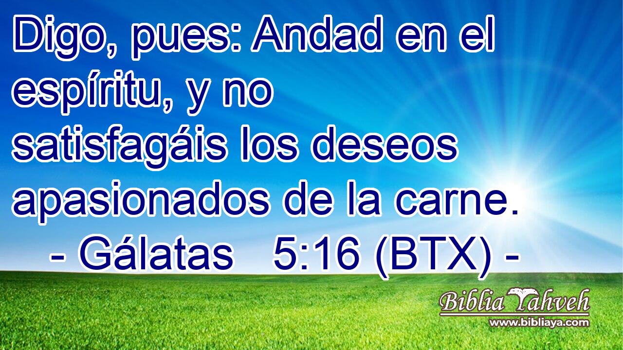 Digo, pues: Andad en el espíritu, y no satisfagáis los deseos apasionados de la carne.