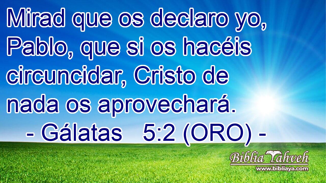  Mirad que os declaro yo, Pablo, que si os hacéis circuncidar, Cristo de nada os aprovechará. 