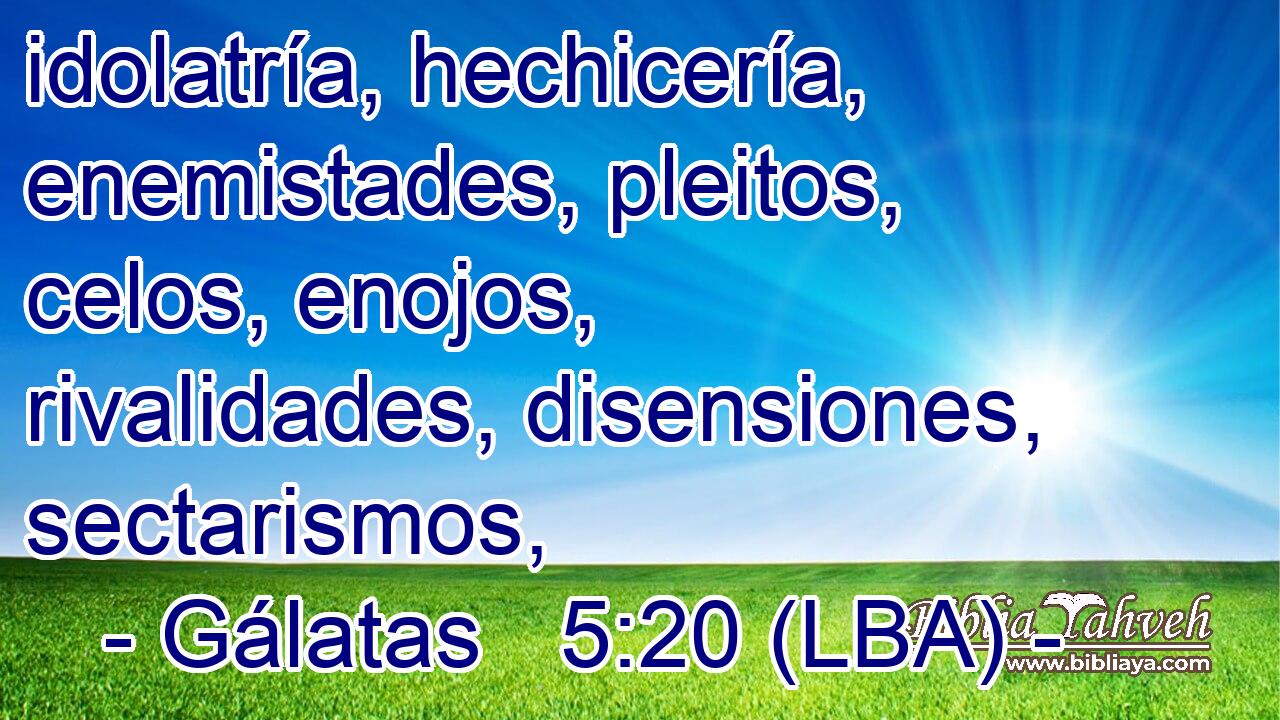 idolatría, hechicería, enemistades, pleitos, celos, enojos, rivalidades, disensiones, sectarismos,