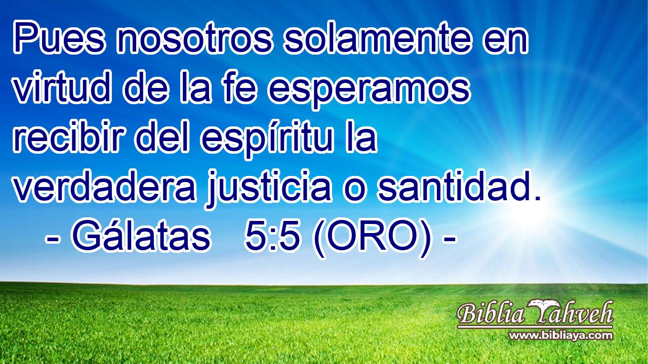  Pues nosotros solamente en virtud de la fe esperamos recibir del espíritu la verdadera justicia o santidad. 