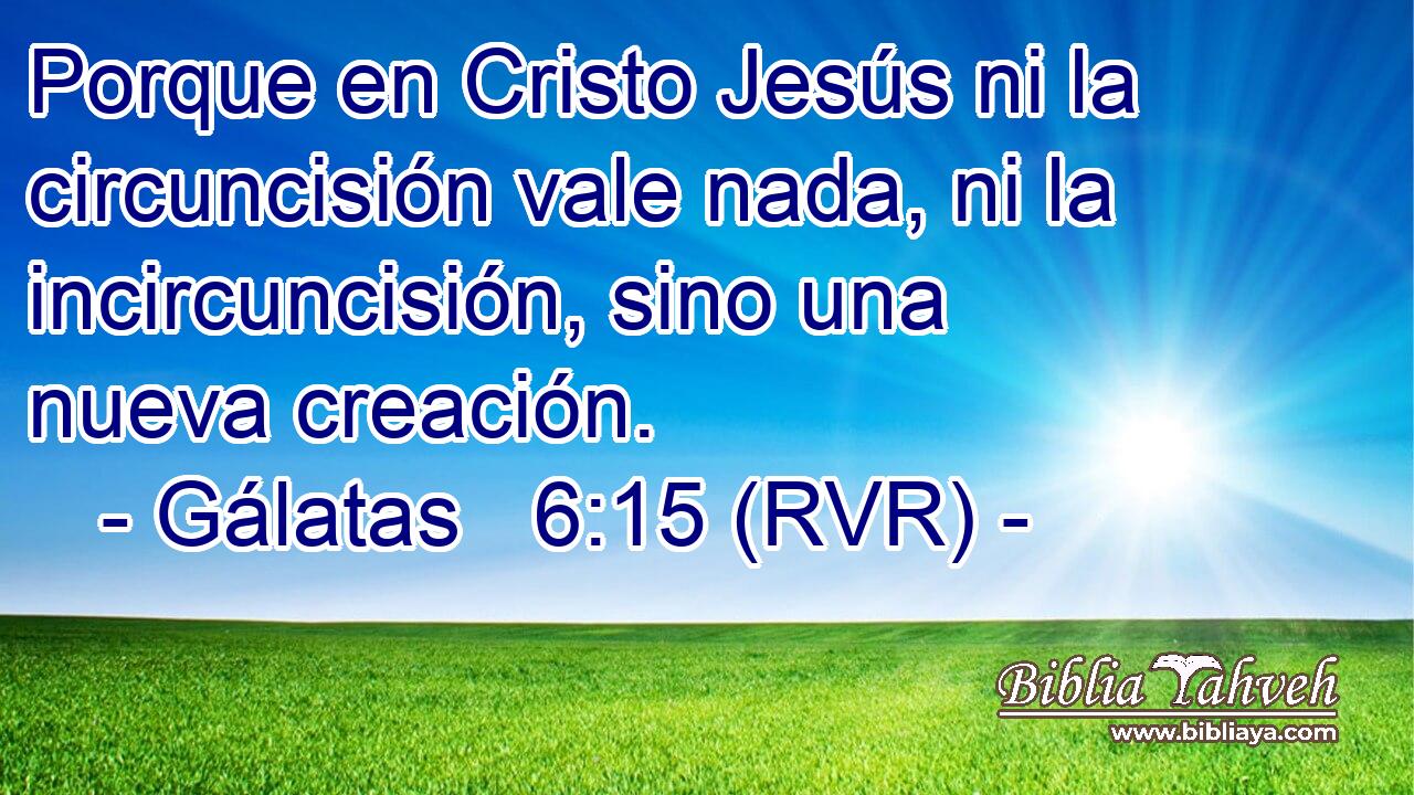 Porque en Cristo Jesús ni la circuncisión vale nada, ni la incircuncisión, sino una nueva creación.