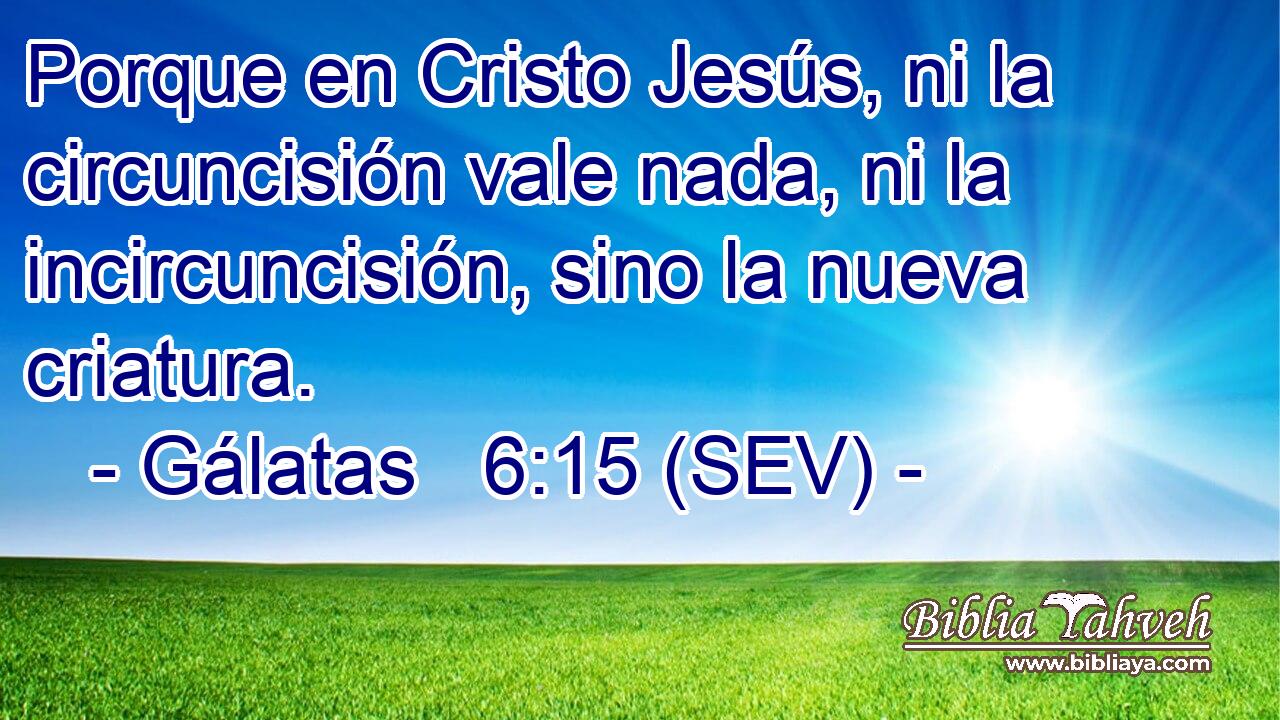 Porque en Cristo Jesús, ni la circuncisión vale nada, ni la incircuncisión, sino la nueva criatura.
