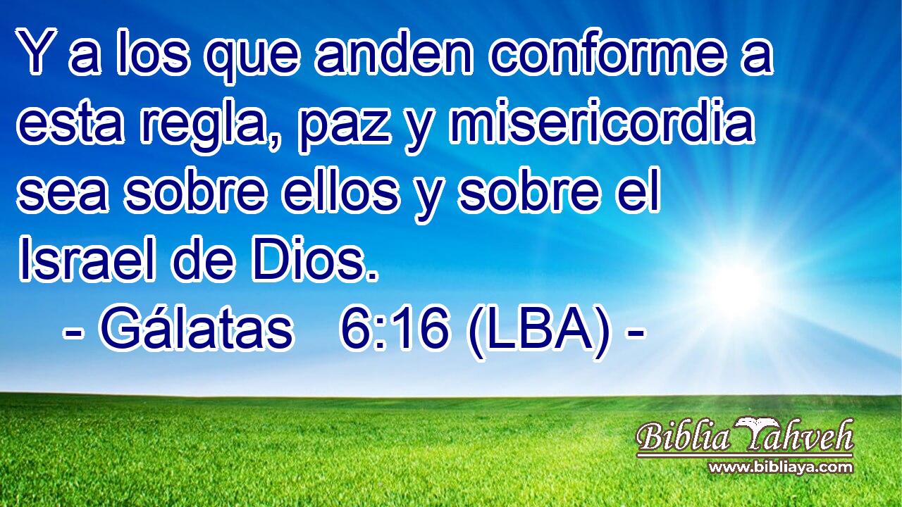 Y a los que anden conforme a esta regla, paz y misericordia sea sobre ellos y sobre el Israel de Dios.