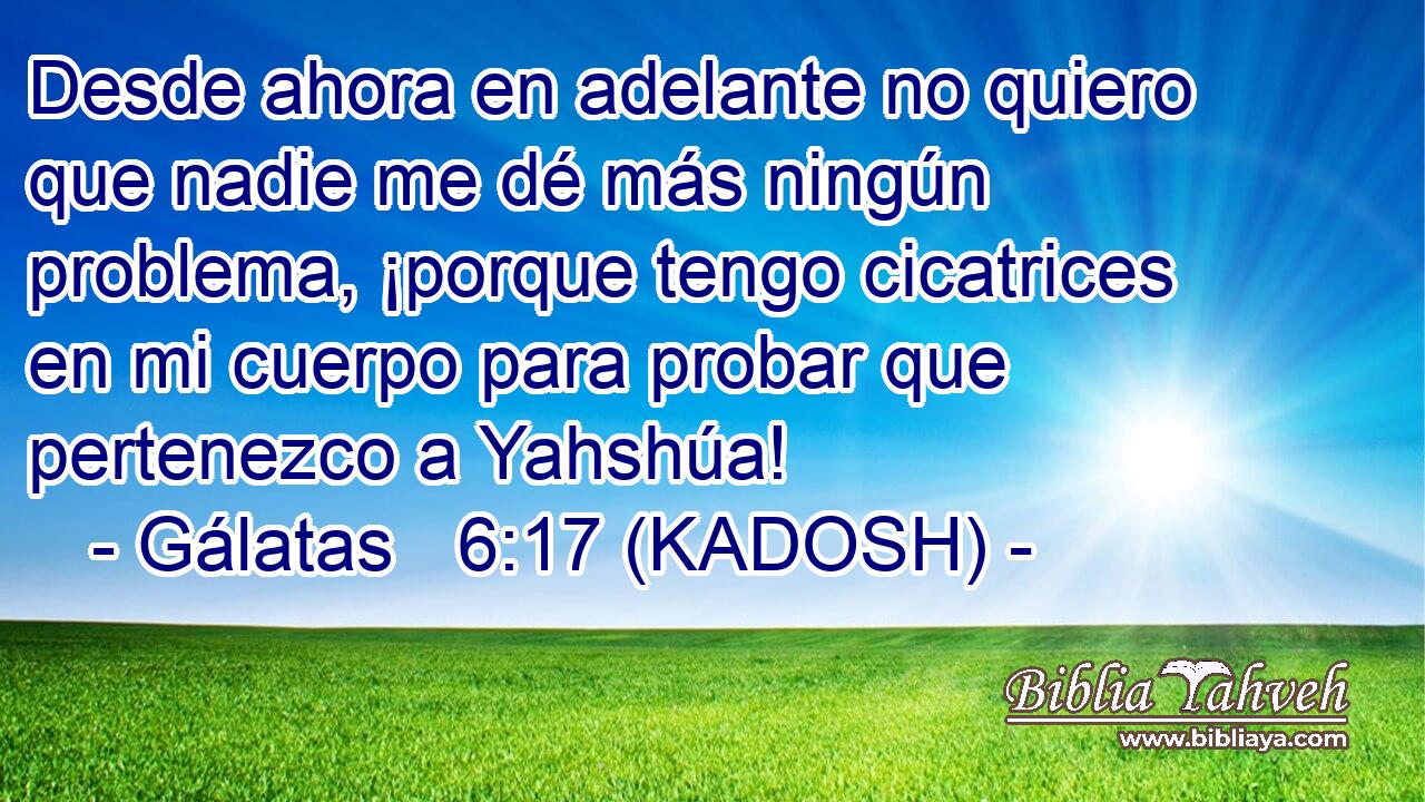  Desde ahora en adelante no quiero que nadie me dé más ningún problema, ¡porque tengo cicatrices en mi cuerpo para probar que pertenezco a Yahshúa! 