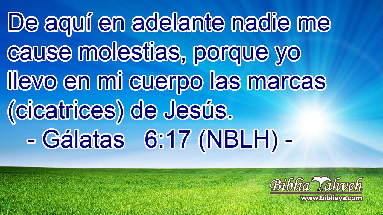  De aquí en adelante nadie me cause molestias, porque yo llevo en mi cuerpo las marcas (cicatrices) de Jesús. 