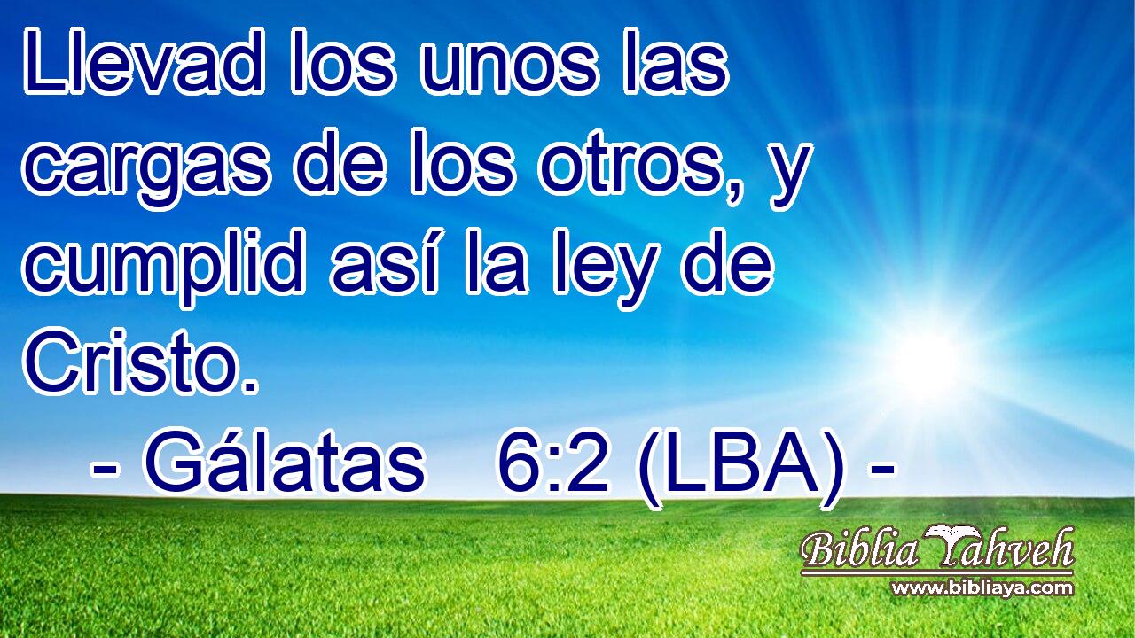 Llevad los unos las cargas de los otros, y cumplid así la ley de Cristo.