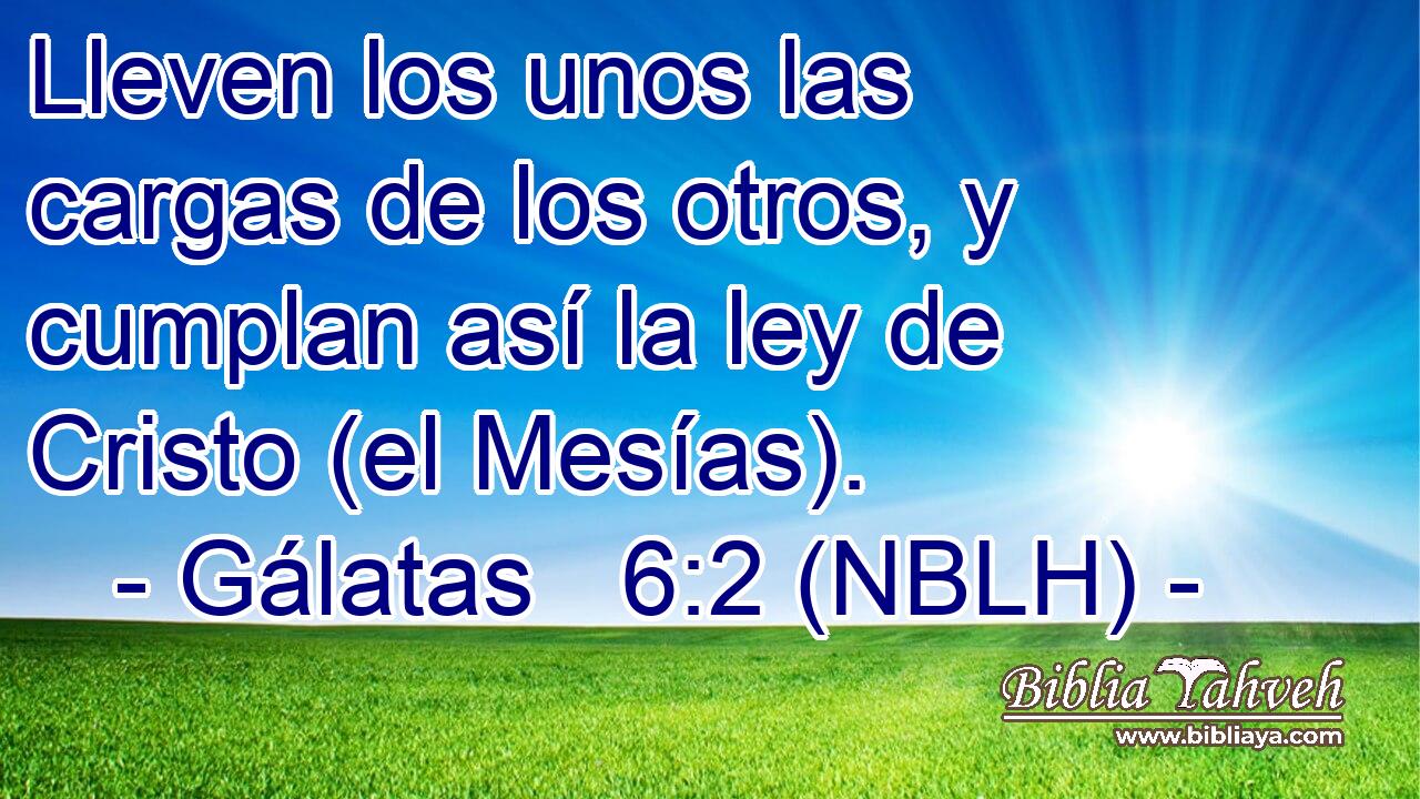  Lleven los unos las cargas de los otros, y cumplan así la ley de Cristo (el Mesías). 