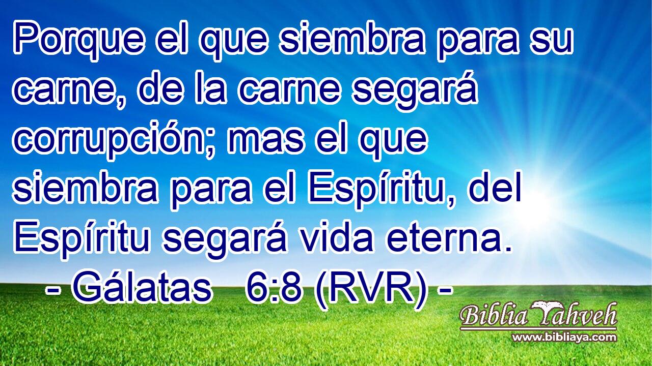 Porque el que siembra para su carne, de la carne segará corrupción; mas el que siembra para el Espíritu, del Espíritu segará vida eterna.