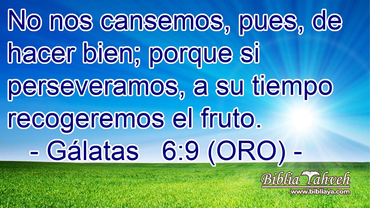  No nos cansemos, pues, de hacer bien; porque si perseveramos, a su tiempo recogeremos el fruto. 