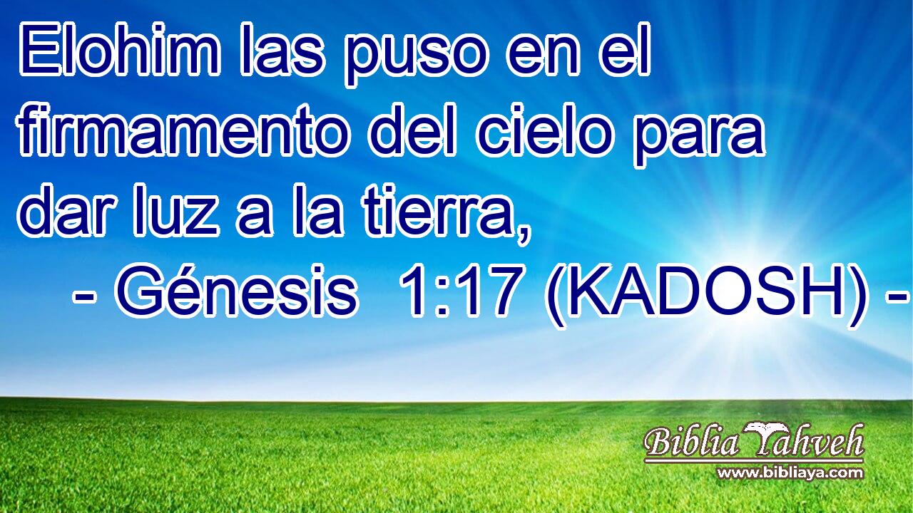 Elohim las puso en el firmamento del cielo para dar luz a la tierra, 