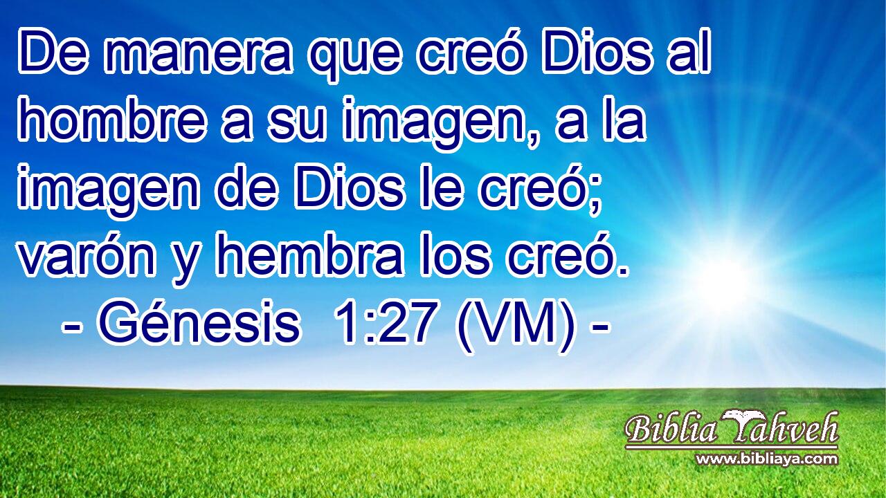  De manera que creó Dios al hombre a su imagen, a la imagen de Dios le creó; varón y hembra los creó. 