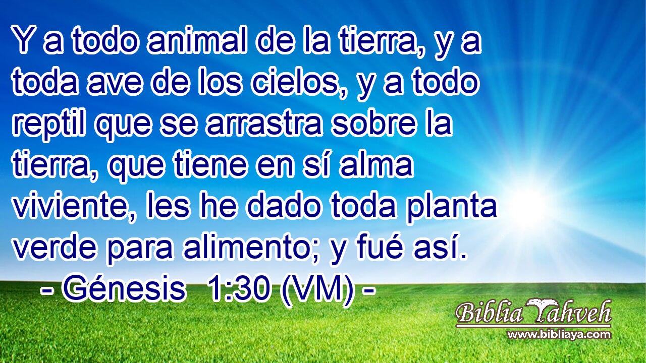  Y a todo animal de la tierra, y a toda ave de los cielos, y a todo reptil que se arrastra sobre la tierra, que tiene en sí alma viviente, les he dado toda planta verde para alimento; y fué así. 
