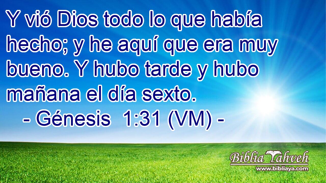  Y vió Dios todo lo que había hecho; y he aquí que era muy bueno. Y hubo tarde y hubo mañana el día sexto. 