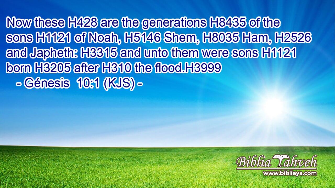 Now these H428 are the generations H8435 of the sons H1121 of Noah, H5146 Shem, H8035 Ham, H2526 and Japheth: H3315 and unto them were sons H1121 born H3205 after H310 the flood.H3999
