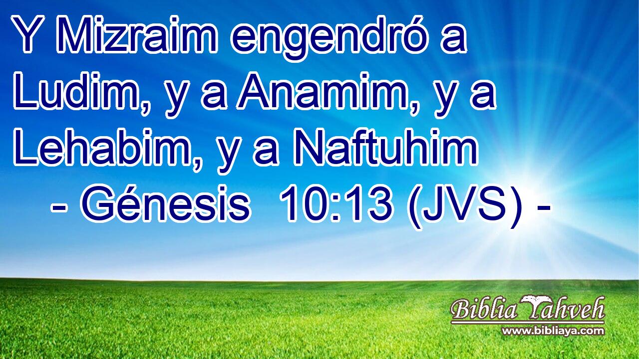 Y Mizraim engendró a Ludim, y a Anamim, y a Lehabim, y a Naftuhim