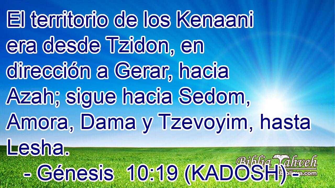  El territorio de los Kenaani era desde Tzidon, en dirección a Gerar, hacia Azah; sigue hacia Sedom, Amora, Dama y Tzevoyim, hasta Lesha. 