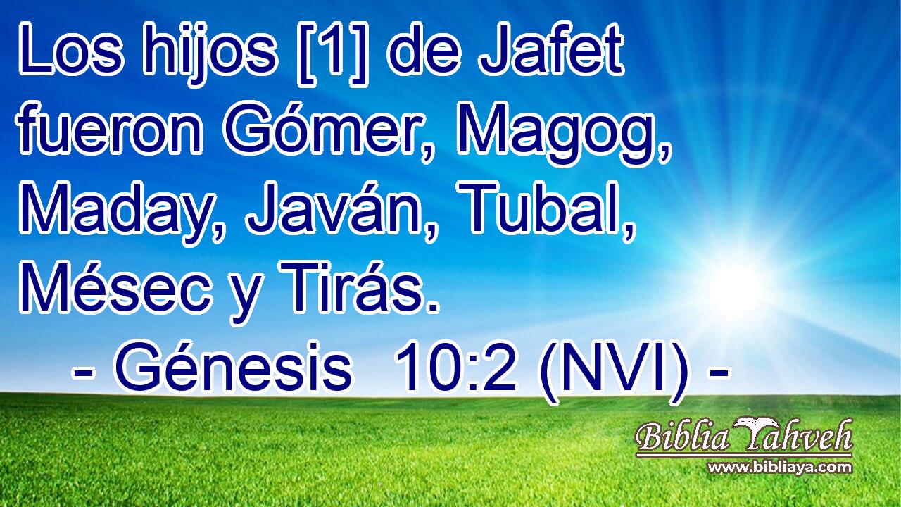  Los hijos [1] de Jafet fueron Gómer, Magog, Maday, Javán, Tubal, Mésec y Tirás. 