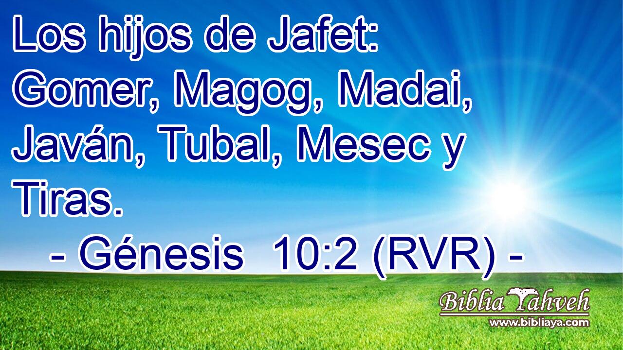 Los hijos de Jafet: Gomer, Magog, Madai, Javán, Tubal, Mesec y Tiras.