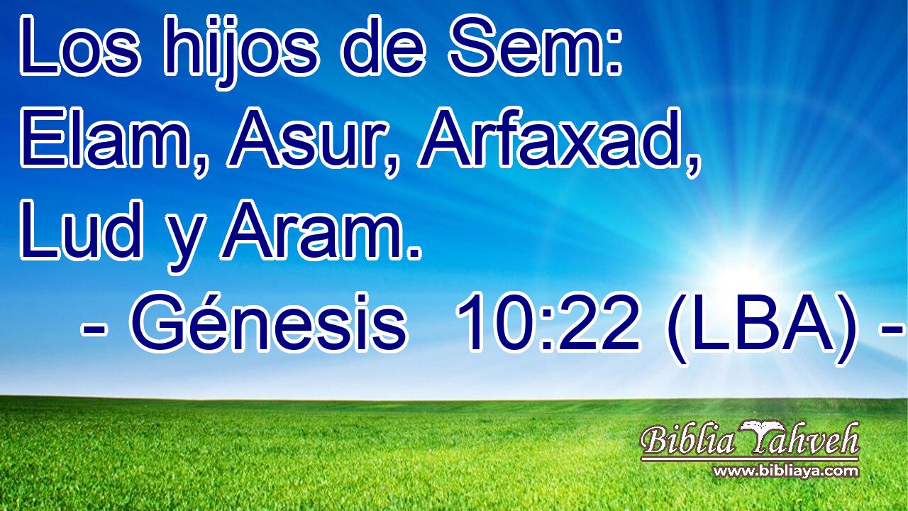 Los hijos de Sem: Elam, Asur, Arfaxad, Lud y Aram.