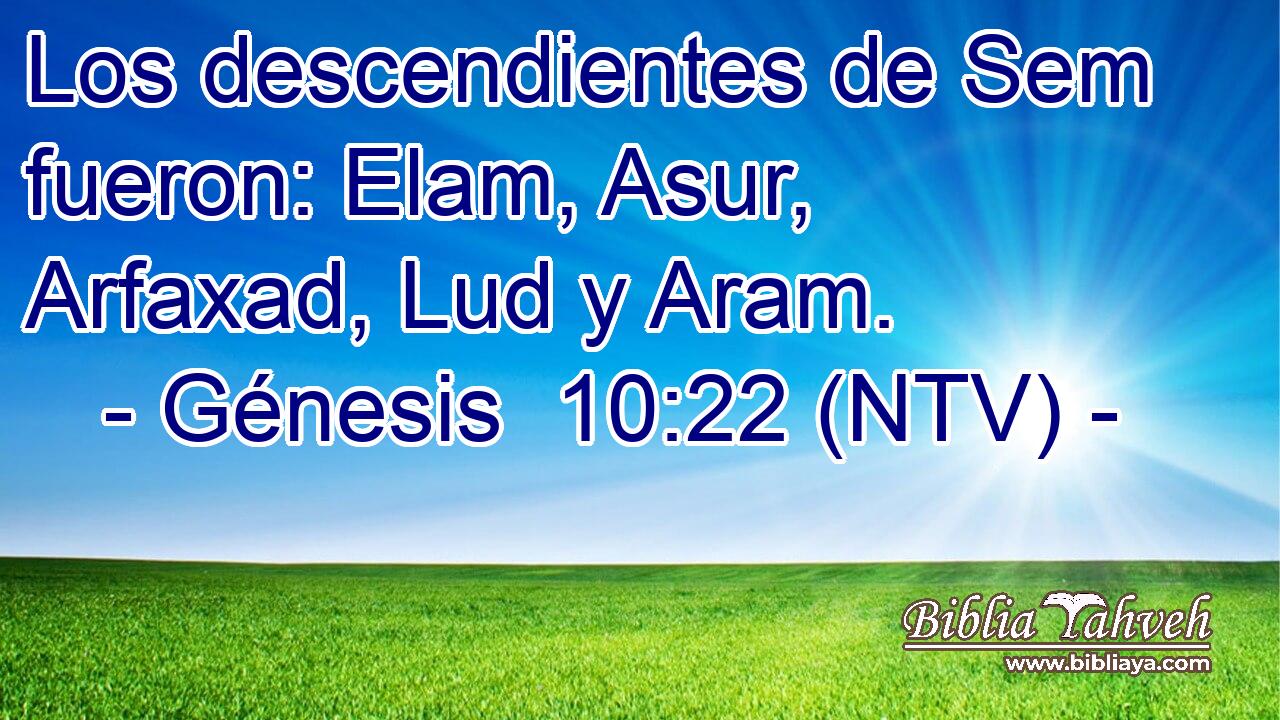 Los descendientes de Sem fueron: Elam, Asur, Arfaxad, Lud y Aram.