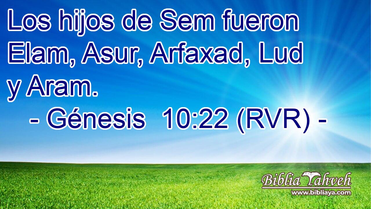 Los hijos de Sem fueron Elam, Asur, Arfaxad, Lud y Aram.