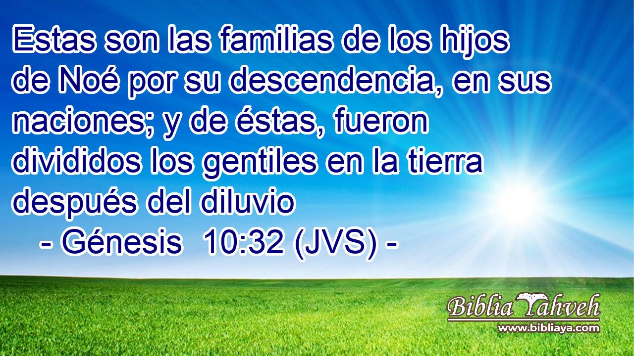 Estas son las familias de los hijos de Noé por su descendencia, en sus naciones; y de éstas, fueron divididos los gentiles en la tierra después del diluvio