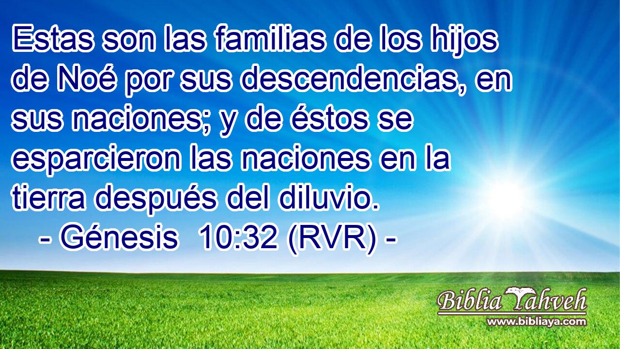 Estas son las familias de los hijos de Noé por sus descendencias, en sus naciones; y de éstos se esparcieron las naciones en la tierra después del diluvio.