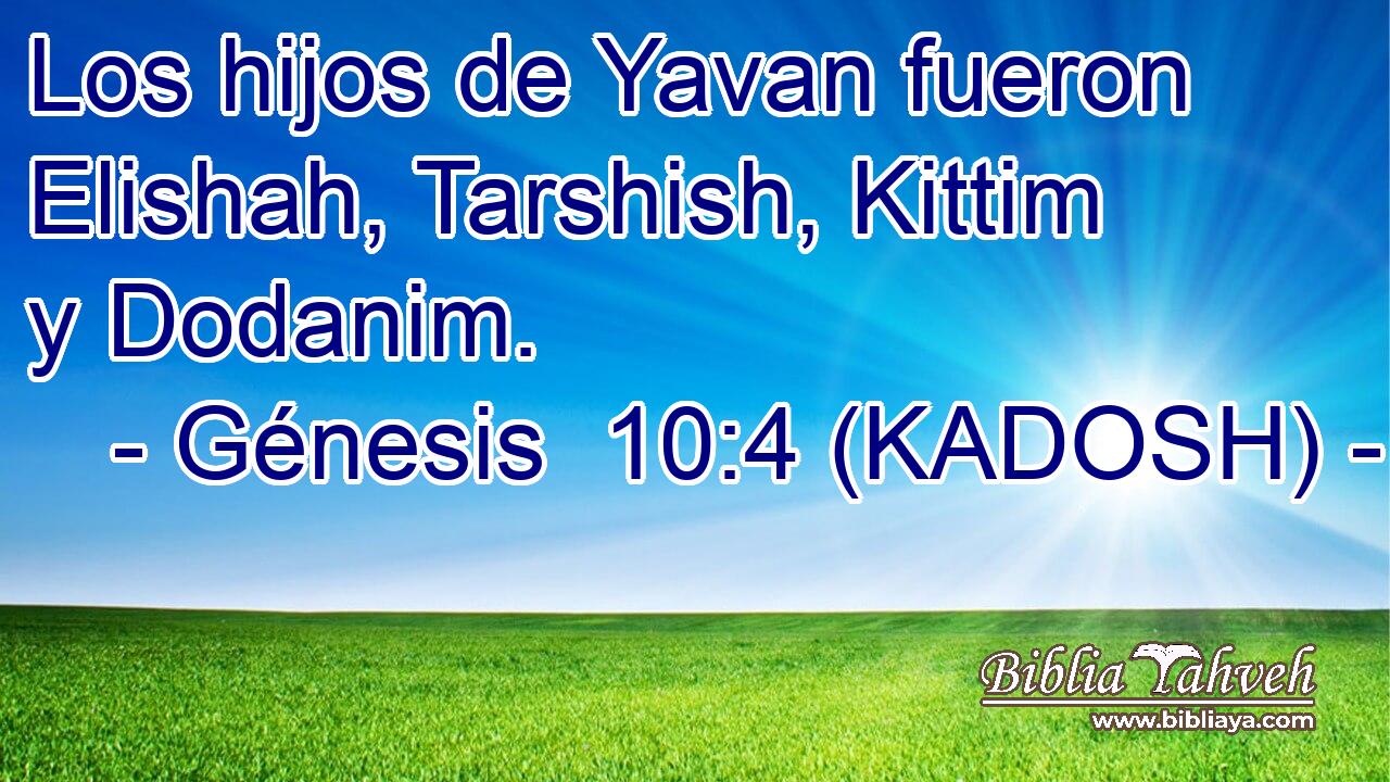  Los hijos de Yavan fueron Elishah, Tarshish, Kittim y Dodanim. 