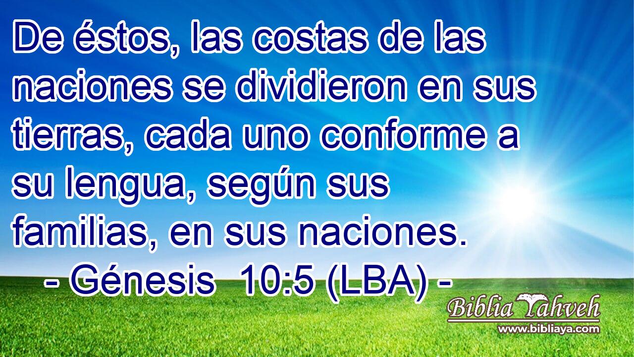 De éstos, las costas de las naciones se dividieron en sus tierras, cada uno conforme a su lengua, según sus familias, en sus naciones.
