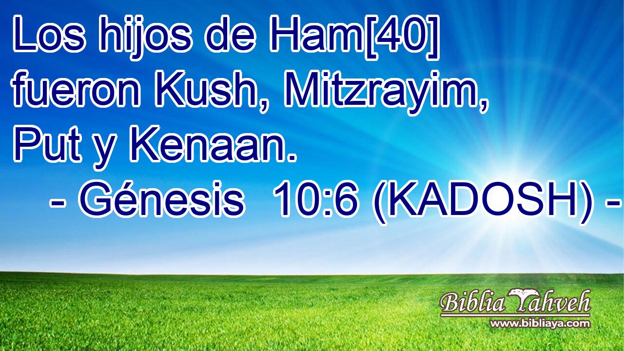  Los hijos de Ham[40] fueron Kush, Mitzrayim, Put y Kenaan. 